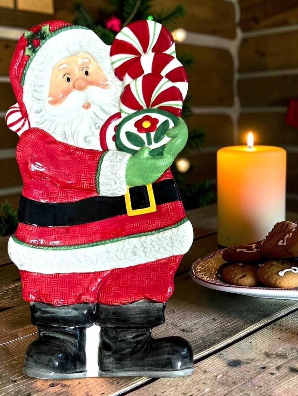 Fitz and Floyd Peppermint Santa ceramic serving tray / Christmas Wall Decor